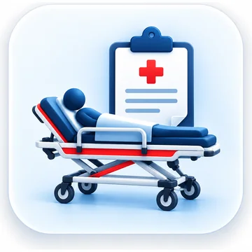 Trage mit Patient und Einweisung